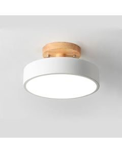 Home-Neat LED Ceiling Lamp 3 Colors Modern Wood Base Indoor Round Flush Mount Dimmable Ceiling LED Light for Living Room Bedroom Kitchen Hallway (White)