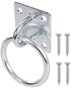 TERF® Heavy Duty Security Ring on Plate Hooks 50mm Pad Eye Plate with Hole Ceiling Hook Wall Mount Hook with Screws for Wall Ceiling Hanging - Pack of 1