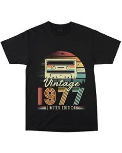 1977 Birthday Vintage Cassette T Shirt 46th Birthday present