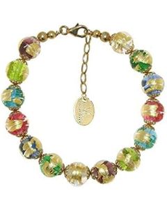 Venetiaurum - Bracelet with Original Murano Glass Multicolor Beads and 925 Sterling Silver - Made in Italy Certified Jewel