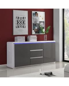 Frame Large High Gloss Sideboard In White And Grey With LED