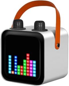 storcfe Karaoke Machine with Two Wireless Microphones, Portable Bluetooth Speaker Set for Adults and Kids, Studio Subwoofer Support TWS, Radio, AUX in, REC, Bass&Treble for Party/Meeting, White