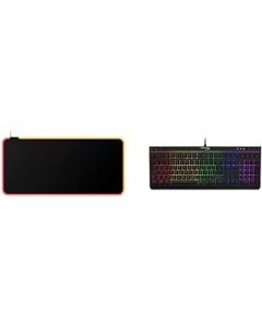 HYPERX Pulsefire Mat – RGB Mouse Pad, XL, RGB lighting, Rollable Cloth Surface, Onboard Memory & Alloy Core RGB Membrane Gaming Keyboard (UK Layout)