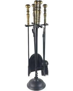Middle-England 61cm Large Heavy Weight Duchess Companion Set Black/Antique Brass Finish Fireplace Accessory