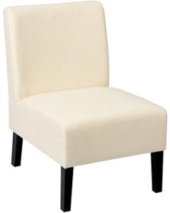 Multigot Leisure Accent Chair, Armless Lounge Sofa Side Chair with Curved Backrest and Thick Cushion, Linen Fabric Ergonomic Tub Chair for Livingroom Bedroom Office (Without Lumbar Pillow, Beige)