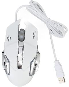 Topiky RGB Backlit Wired Gaming Mouse, 4 Adjustable DPI Up to 3600, Ergonomic USB Optical Computer Mice with 6 Buttons, Muti Colors Lights, Wide Compatibility (White Audible Mouse)