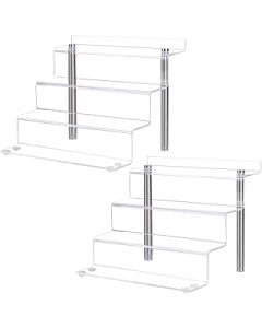 ECOSEAO Acrylic Riser Display Shelf, 4 Tier Display Riser for POP Figures, Tiered Display Small Stand Risers for Display, Contertop Desktop Acrylic Display for Decoration and Organizer (2 Pack)