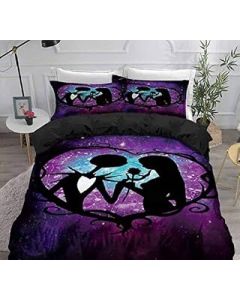 Vankie Nightmare Before Christmas Duvet Cover Sets, Jack and Sally Valentine's Day Rose Decor, 100% Microfiber Galaxy Bedding Set with Pillow Shams 3PCS Bedding, No Comforter Double Size