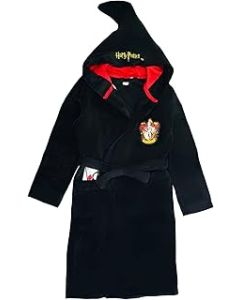 Boys or Girls Hooded Bath Robe, Dressing Gown, Black Age 7-14 Years