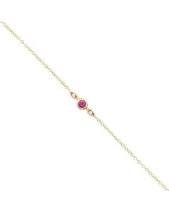 Ruby and Diamond Gold Bracelet, Solid Gold Bracelet, Small Natural Gemstones, Elegant Birthday Gift for Woman, July Birthstone/code: 0.002