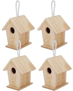 DEWIN Bird House, Bird Houses for Garden Birds Nest Mini Outdoor Hanging Wooden Bird House Nests Cage Ornament for Garden Balcony 4Pcs