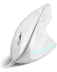 perixx PERIMICE-513W Wired Vertical USB White Mouse - 6 Buttons with 1000/1600 DPI - Right-Handed Design