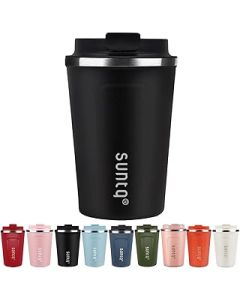 SUNTQ Reusable Coffee Cups Travel - Coffee Travel Mug with Leakproof Lid - Thermal Mug Insulated Cup - Stainless Steel Coffee Travel Cup - for Hot and Cold Drinks, 13oz/380ml, Black