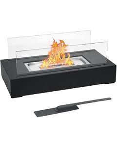 ZYWUOY Bio Ethanol Fireplace, Bio Fireplace Indoor Outdoor Camping Glass Top Burner Fire Table Fireplace 35 * 18 * 14.5Cm