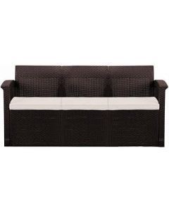 Trueshopping Brown 3-Seater Rattan Sofa with Cream Cushions - Weather Resistant, Easy Clean & Fade Free Outdoor Rattan Garden Patio Furniture