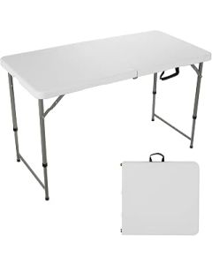 ANJI DEPOT Folding Table, 4ft Trestle Table Height Adjustable Camping Picnic Table Heavy Duty Indoor Outdoor Foldable Table 122x61x58.5-74cm