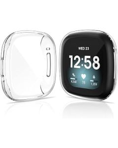 KIMILAR compatible with Fitbit Sense/Versa 3 Screen Protector, (2 Pack) TPU Plated Full Coverage Screen Bumper Cover Case Screen Protector compatible with Fitbit Sense/Versa 3, Clear+Clear