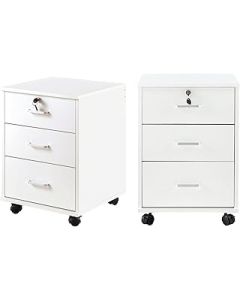 TUKAILAi 2PCS 3 Drawer Mobile File Cabinet, Lockable Storage Unit Wooden Rolling Office Filing Cabinet with Wheels, for Legal/Letter/A4 Sized Documents Modern White For Home or Office