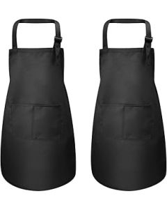 2 Pcs Black Kids Apron with Pockets, Adjustable Children Chef Aprons for Boys Girls, Toddler Kitchen Cooking Garden Bib Aprons, Kids Artist Aprons for Baking Crafting Painting BBQ (7-13 Age)