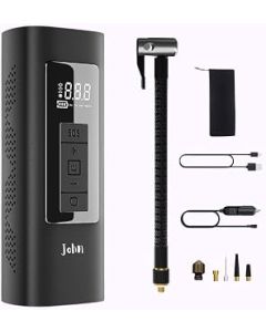 John Cordless Wireless Tyre Inflator V2 [2023] Digital Handheld Rechargeable Mini Air Pump Compressor 150PSI Car Bike Bicycle Ball 6000mAh LCD Display 1 Year Warranty