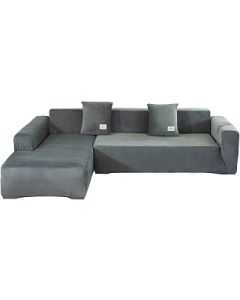 L Shape Sofa Cover 3 Seater - Soft Velvet L Shape Sofa Slipcovers 3 Seater + 3 Seater Couch Covers Furniture Protectors with 4 Cushion Covers for L Shaped Sectional Sofa (Grey, 3 + 3 Seater)
