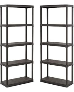 Pack of 2 Plastic Shelving Units (5 Levels) - Damp Proof & Weatherproof Garage/Shed Storage
