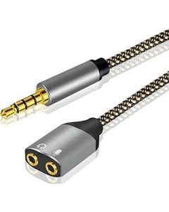3.5mm Headphone & Mic Splitter Adapter, Nylon-Braided 3.5mm TRRS Male to 2 Female Separate Audio Microphone Combo Stereo Audio Adapter Cable for Headset, Laptop, PS4 0.3m