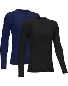 Boys' Youth Long Sleeve Base Layer Compression Athletic Tights Running Baseball Soccer Top Shirt Balck/Blue XL