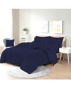 Anti-Allergy Anti-Bacterial Brushed Soft Touch Easy Care Bedding Quilt Cover Set Poly-cotton Plain Dyed Duvet Cover -With Pillow Cases Bedding Bed Linen Set (Navy- Single)