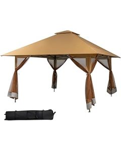 SPOTRAVEL 4 x 4M Garden Gazebo, Pop Up Canopy Marquee Party Tent with Mesh Sidewalls, Double Roofs and Carry Bag, Outdoor Pavillion Patio Shelter for Wedding Camping Event