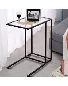 CASART C Shaped End Table, Tempered Glass Top Sofa Side Table, Overbed Snack Coffee Table Laptop Desk for Living Room, Bedroom and Office