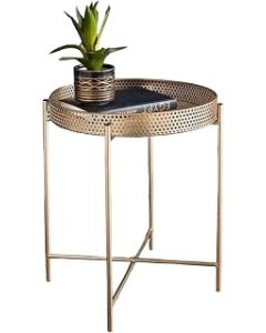 HOMELOX Gold Metal Side Coffee Tray Table With Removable Top Living Room