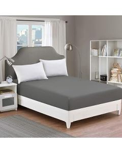Qollection Fitted Sheet Quilt Comforter Cover 600TC Premium Quality Microfiber Wrinkle & Stain Resistant Bedding Set Ultra Soft Like Silk Satin Luxury Breathable (Grey, Single Fitted Sheet)