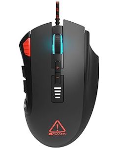 CANYON Merkava Gaming Mouse with 12 Programmable Buttons - Gaming Mouse with High Precision Optical Sensor - Adjustable DPI up to 12000 - Black