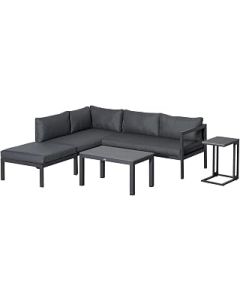 Outsunny 5-Piece L-shaped Garden Furniture Set, Aluminium Conversation Set, Corner Sofa Set with Coffee Table End Table Cushions, Grey Frame