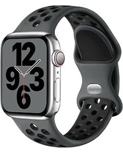 Upeak Sport Strap Compatible with Apple Watch Strap 40mm 38mm 42mm 44mm 41mm 45mm, Breathable Silicone Double Hole Snap Buckle Band, for iWatch Strap Series 8 7 6 5 4 3 SE,38mm/40mm-S/M,Charcoal/Black