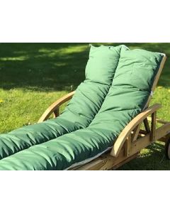 Sun Lounger Cushion Topper in Green - Outdoor Garden Lounger Topper with Thick Soft Cotton Blend Filling, Secure Elastic Straps, 60cm x 190cm, Machine Washable - Made in the UK