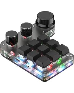 Tbkoeudhg Programmable Mechanical Keyboard, 9 Keys 3 Knobs RGB Programmable Macro Keyboard Bluetooth Gaming Keypad Hotswap