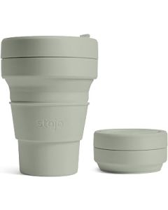STOJO On-The-Go Mini Collapsible Coffee Cup - 8oz / 237ml - Reusable & Foldable Silicone Travel Mug with Lid - Portable, Pocket Size - Dishwasher Safe - Sage