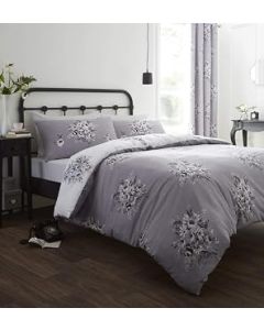 Catherine Lansfield Floral Bouquet Easy Care Double Duvet Set Grey