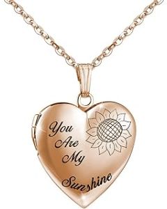Heart Sunflower Locket Necklace That Holds Pictures You are My Sunshine Photo Memory Locket Pendant Necklaces