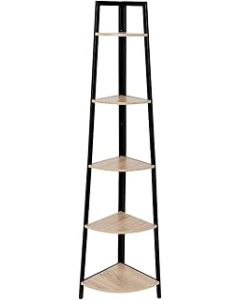 C-Hopetree Corner Shelf Bookcase Ladder Bookshelf Vintage Industrial Stand Rack Home Office Accent Furniture, Black Metal Frame, 5 Tier Corner Shelf