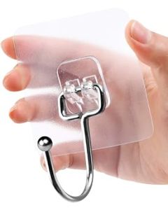 Self-Adhesive Hooks, Transparent, Pack of 8, 44 lb/20 kg (Max) Hooks, Self-Adhesive Towel Hooks, Transparent Adhesive Hooks, Waterproof, Removable, Kitchen Hooks for Kitchen, Bathroom, Wall and
