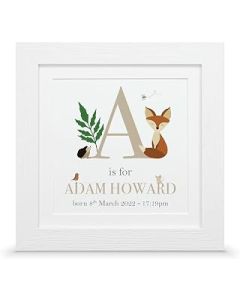 Woodland Name Print | Personalised Children's Nursery Gift (10 inch Square – 25x25cm, Print & Premium Frame)