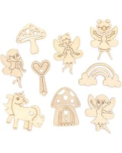 Baker Ross AX912 Fairy Wooden Shapes - Pack of 72, Woodcrafts for Kids to Design, Paint, Decorate and Then Use for Embellishments or Card Crafts