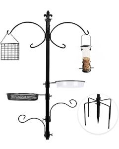 Urban Deco Bird Feeding Station With Feeders - Bird Feeders Hanging Station Heavy Duty Bird Feeder Pole With Bird Feeders For Small Birds - Bird Feeder Stand With Bird Bath Tray And Bird Feeder Tray
