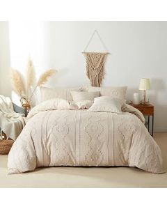 CinYana 5 Piece Embroidery Shabby Chic Duvet Covers Set Soft Breathable Boho Bedding Sets Tufted Comforter Cover Set for All Seasons (King/California King, Beige)