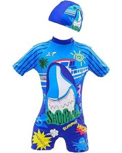 Boys Swimming Costume 2-11 Years Kids One Piece Swimsuit Dinosaur Shark Swimwear with Swim Cap