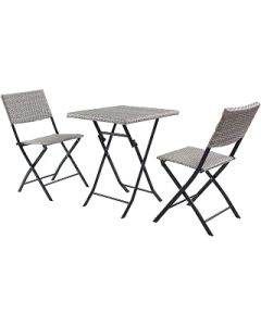 TMEE Rattan Garden Furniture Outdoor Bistro Set 3 Folding Chairs and Table Set Indoor Patio Furniture Sets for Balcony, Yard, Garden, Gray