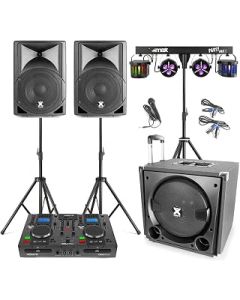 Vonyx VX800 2.1 Active Mobile DJ PA System Speaker Set with Twin CD Mixer Player, Stands, Microphone and Stage Lighting System Plays Bluetooth CD USB MP3